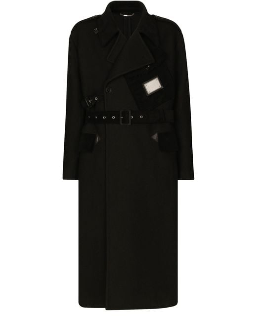 Trench croisé en drap avec étiquette griffée Dolce & Gabbana pour homme en coloris Black