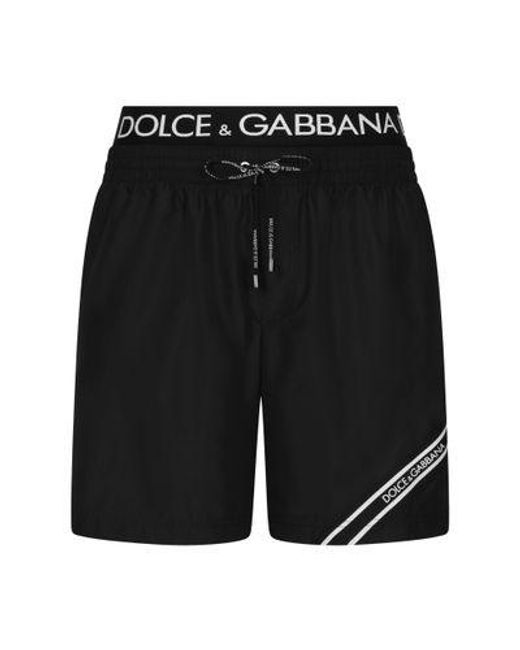 Dolce & Gabbana Black Mid-Length Swim Trunks With Branded Band for men