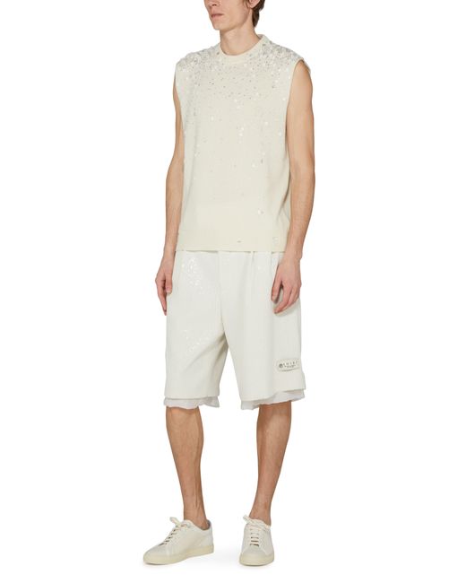Amiri White Covered Sequins Layered Shorts for men