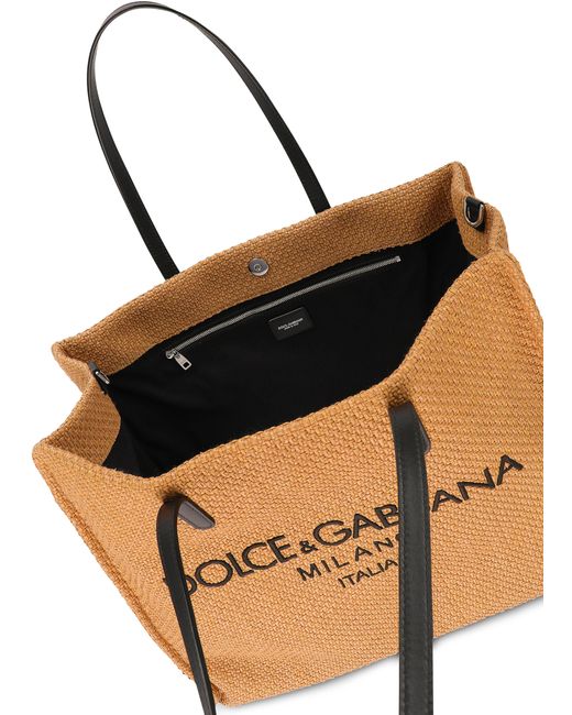Dolce & Gabbana Orange Logo-embroidered Raffia Shopper Tote Bag for men