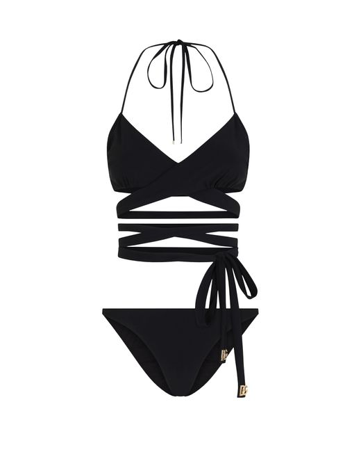 Bikini avec cordon d'attache cache-cœur Dolce & Gabbana en coloris Black