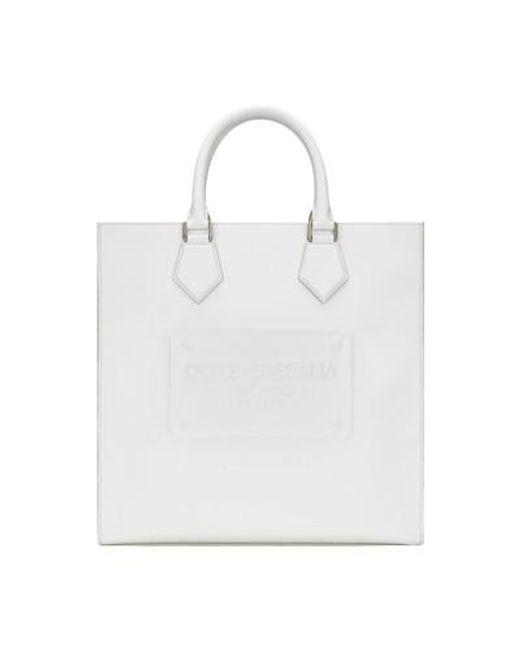 Dolce & Gabbana White Logo-embossed Leather Tote Bag for men