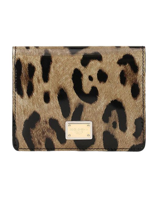 Dolce & Gabbana Metallic Polished Calfskin Wallet With Leopard Print