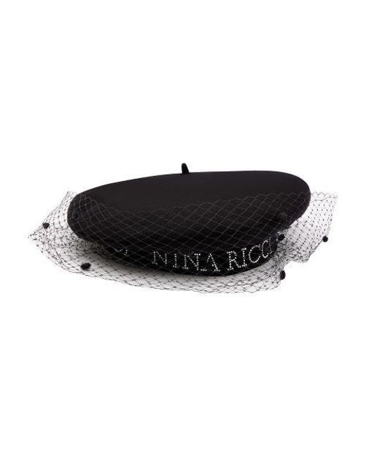 Nina Ricci Black Felted Wool Beret With Veil