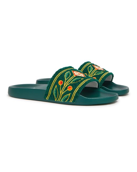 Casablancabrand Green Embroidered Terry Slides for men