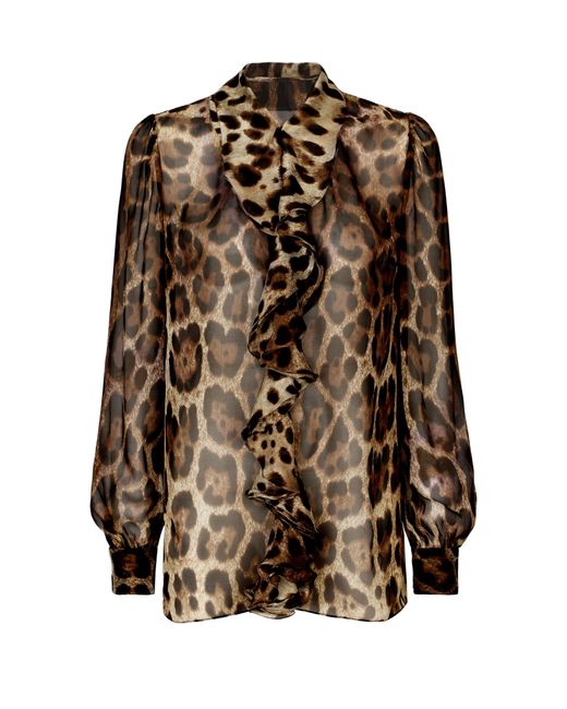 Chemise en mousseline avec ruches et imprimé léopard Dolce & Gabbana en coloris Brown