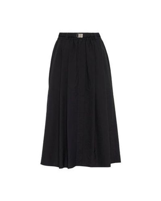 Brunello Cucinelli Black Belted-waist Gather-detail Midi Skirt