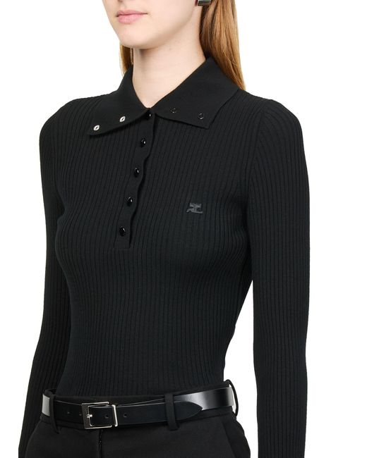Courreges Black Klassisch Geripptes Poloshirt