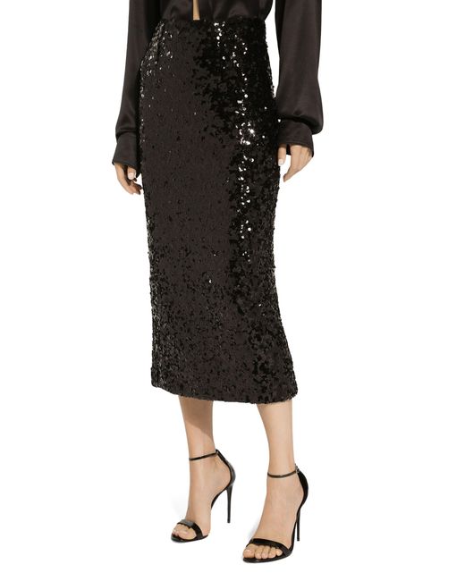 Jupe mi-longue à sequins Dolce & Gabbana en coloris Black
