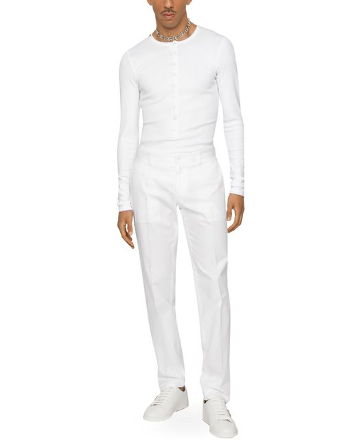 Dolce & Gabbana White Cotton Gabardine Pants for men