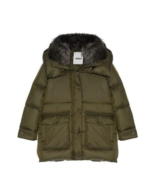 Yves Salomon Green 3/4-length Puffer Jacket Made From A Water-resistant Technical Fabric With A Fox Fur Collar