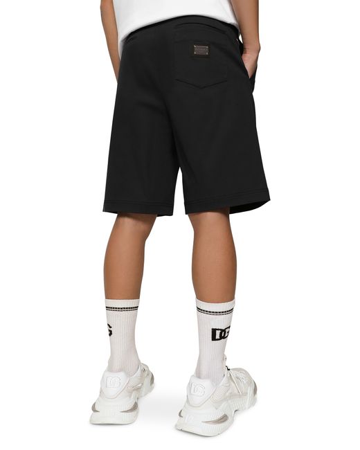 Dolce & Gabbana Black Stretch Cotton Shorts With Branded Tag for men