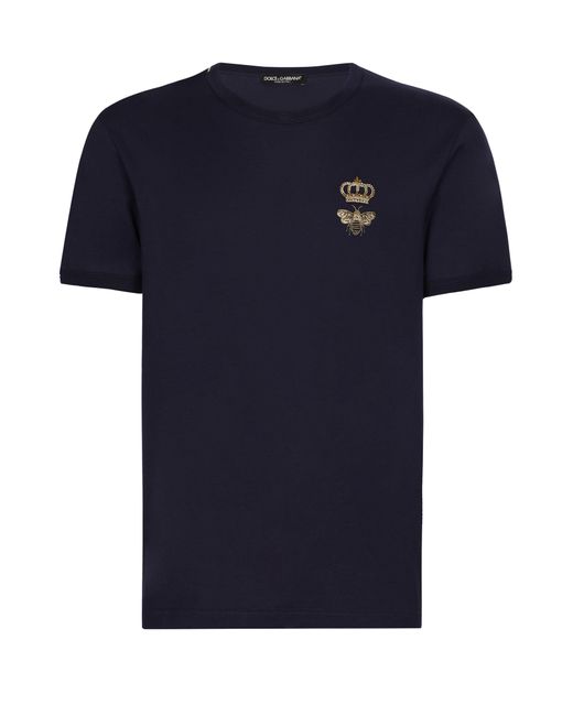 Dolce & Gabbana Blue Cotton T-shirt With Embroidery for men