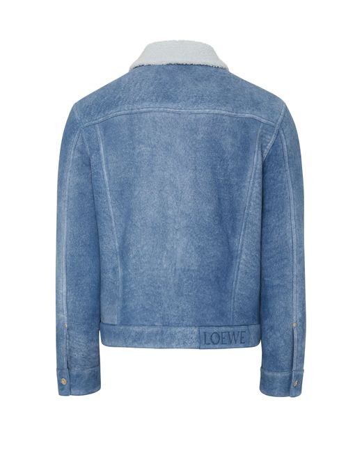 Loewe Blue Denim Jacket With Shearling Collar for men