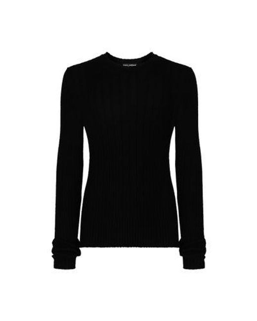 Dolce & Gabbana Black Technical Cotton Ribbed Crewneck Sweater for men