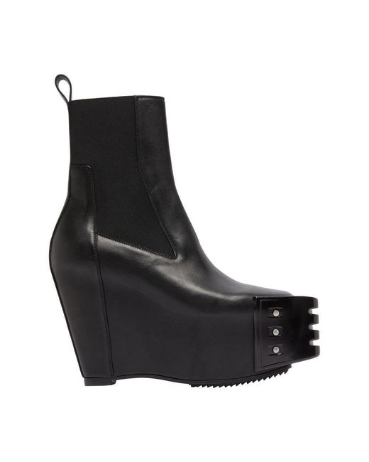 Rick Owens Grilled Wedge Beatle Leather Platform Chelsea Boots in