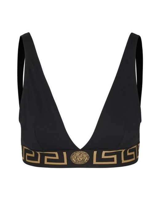 Versace Greca Border Bikini Top in Black | Lyst