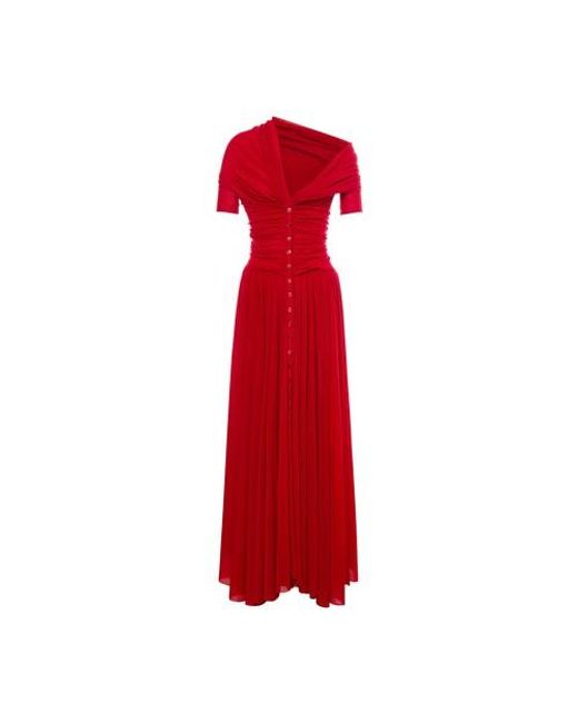 Philosophy Di Lorenzo Serafini Red Dress In Stretch Tulle With Buttons