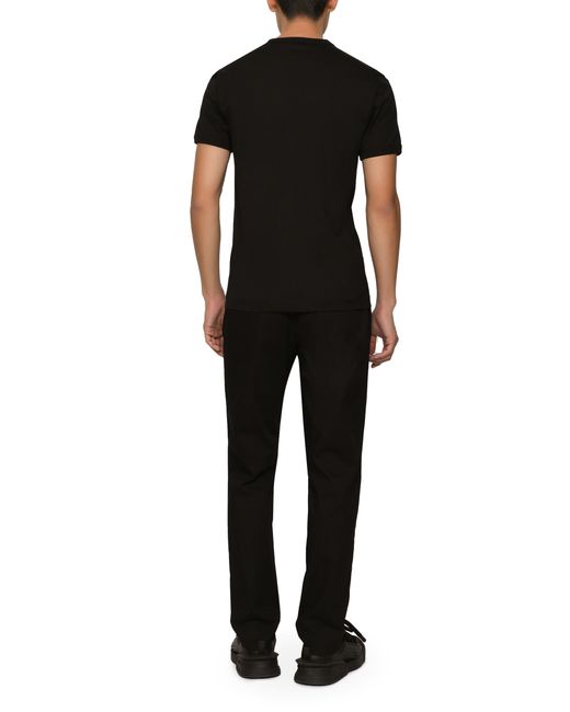 Dolce & Gabbana Black Cotton T-Shirt With Embroidery for men