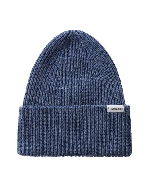 Woolrich Blue Ribbed Beanie for men