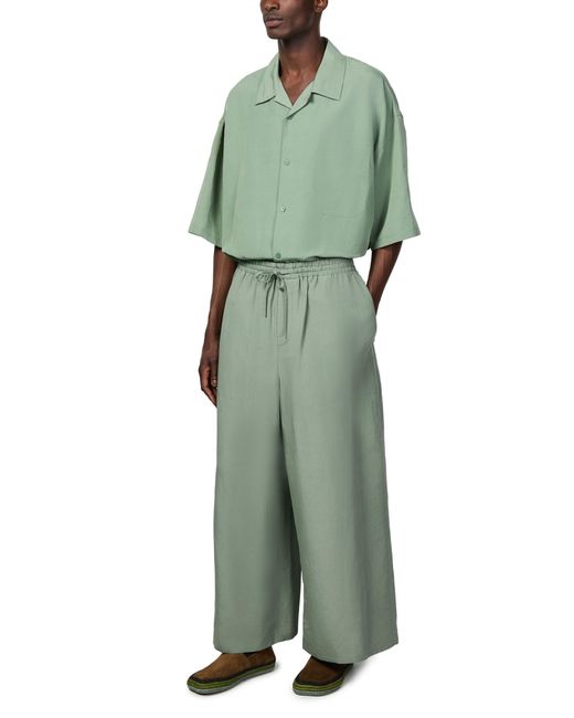 Loewe Green Cropped Viscose And Linen Pants for men