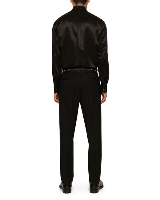 Dolce & Gabbana Black Stretch Wool Pants With Branded Waistband for men