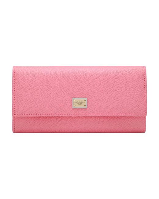 Dolce & Gabbana Pink Dauphine Calfskin Wallet With Branded Tag