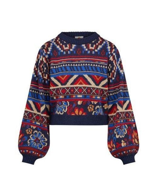 FARM Rio Ainika Tapestry Sweater in Blue Lyst