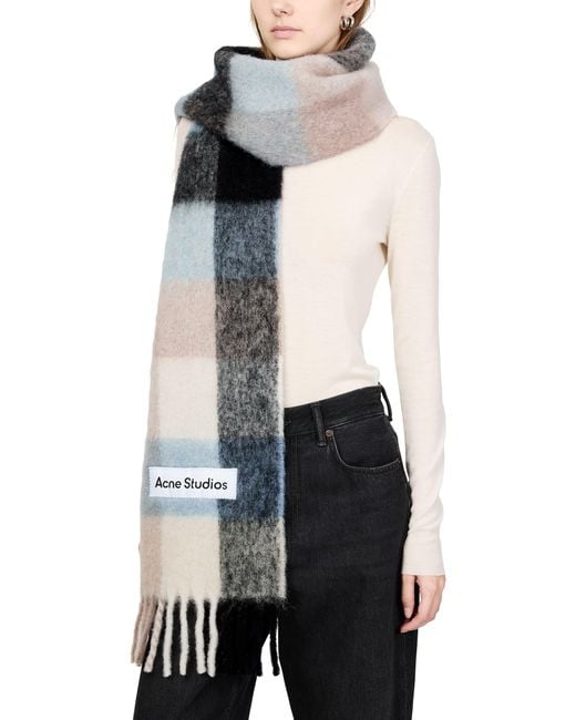 Acne Blue Vally Scarf With Fringes