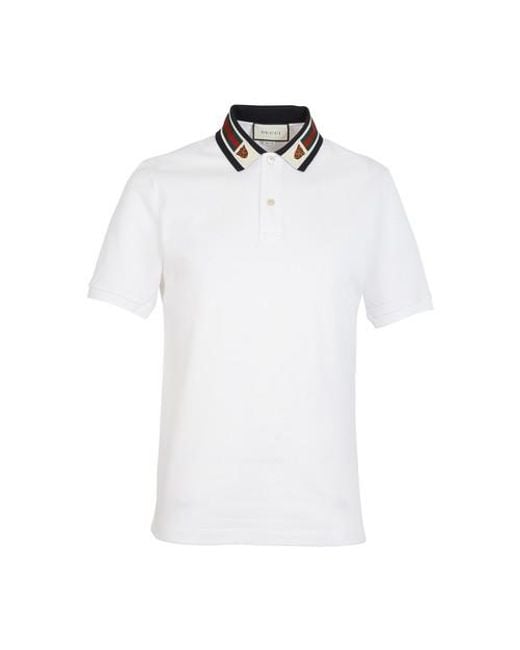 GUCCI Tiger Collar Polo Shirt - White da Uomo di GUCCI