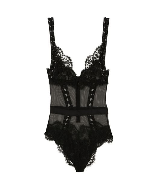 Dolce & Gabbana Black Lace And Tulle Bodysuit