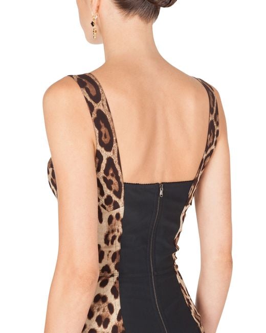 Dolce & Gabbana Brown Leopard-print Charmeuse Bodysuit