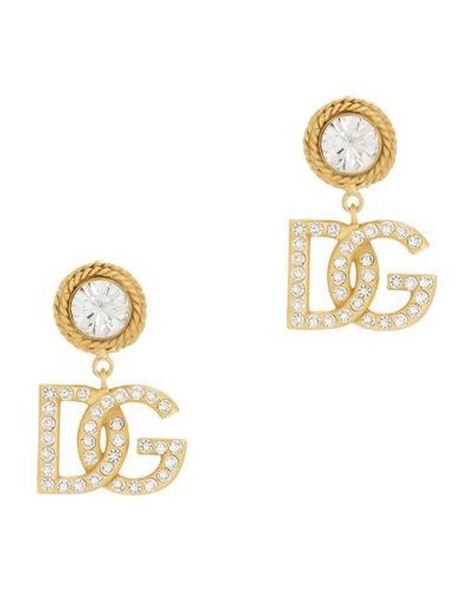 Dolce & Gabbana Metallic Earrings With Rhinestones And Dg Logo