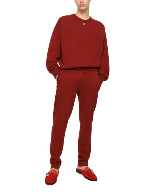 Dolce & Gabbana Red Cashmere Round-Neck Sweater for men