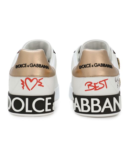 Dolce & Gabbana Sneakers Portofino aus bedrucktem Nappa-Kalbsleder mit Patch in Black für Herren