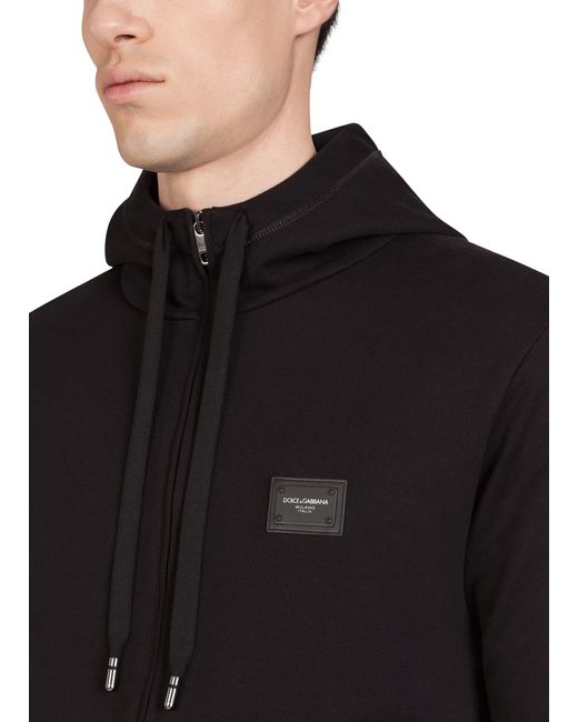 Dolce & Gabbana Black Jersey Zip-Up Hoodie for men