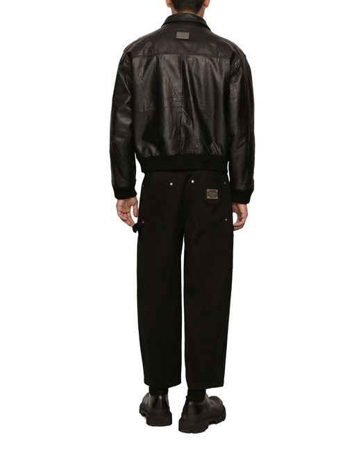 Veste en cuir vieilli avec étiquette à logo Dolce & Gabbana pour homme en coloris Black