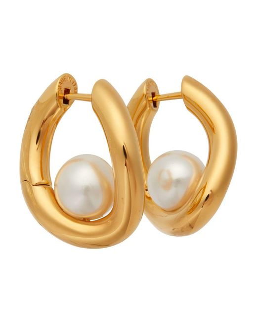 Balenciaga Metallic Loop Pearl Earrings