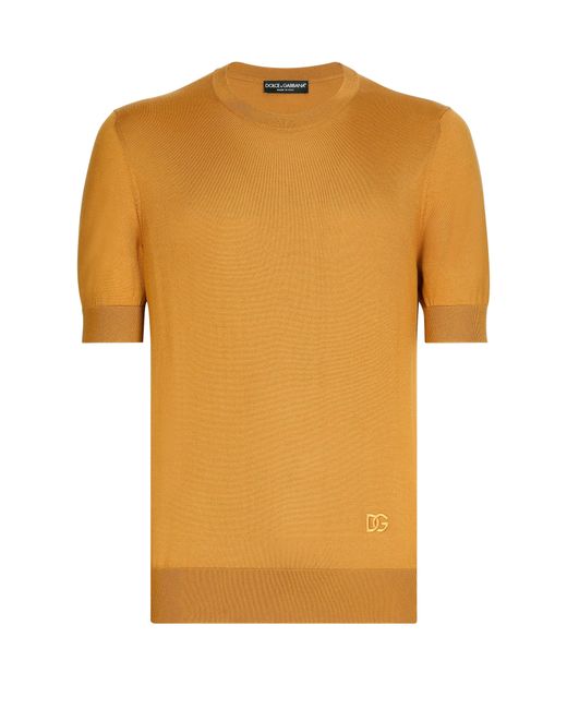 Dolce & Gabbana Yellow Silk Round-Neck Sweater for men