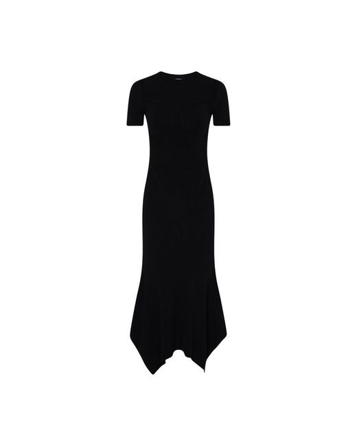 MARINE SERRE Black Knit Rib Flared Dress