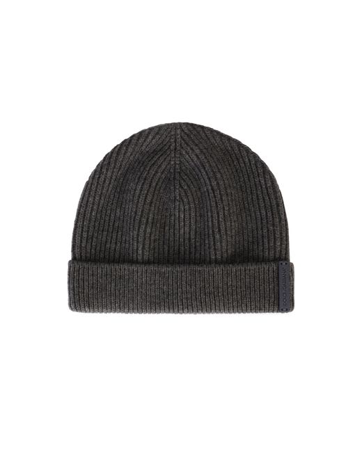Dolce & Gabbana Black Knit Wool Hat With Leather Logo for men