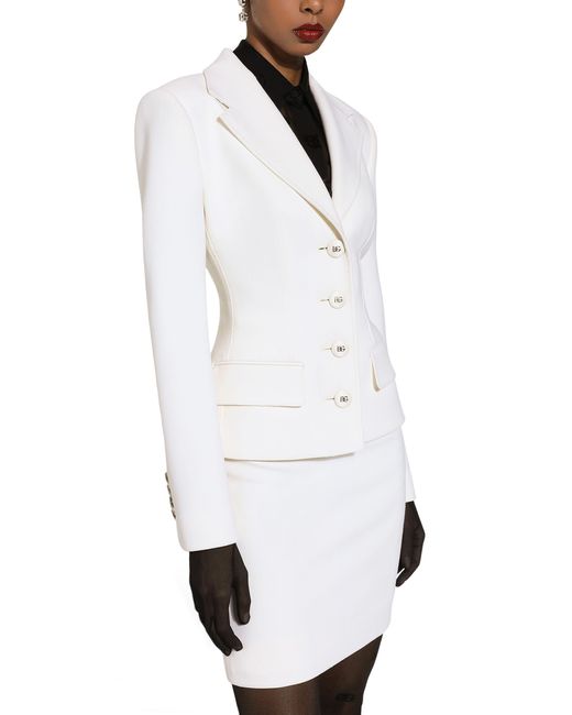 Dolce & Gabbana White Single-Breasted Woolen Jacket