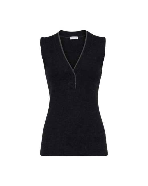 Brunello Cucinelli Black Ribbed Jersey Top