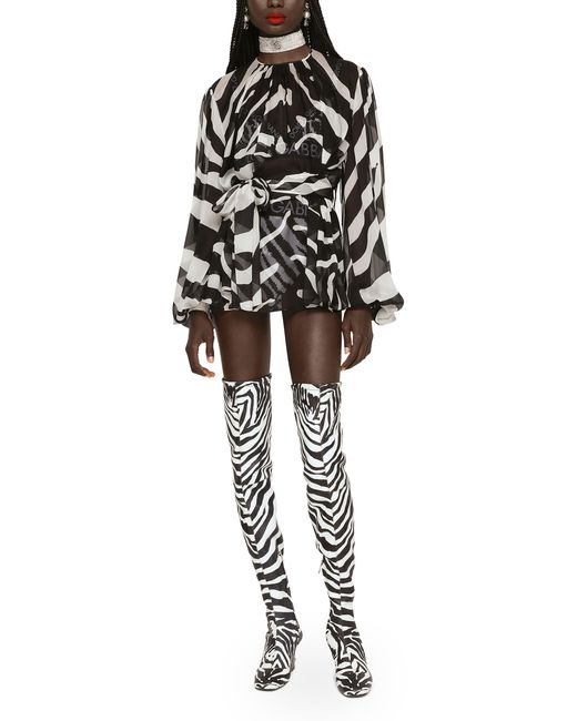 Dolce & Gabbana Black Chiffonbluse mit Zebraprint