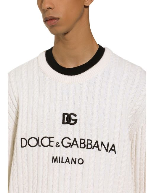 Dolce & Gabbana White Wool Round-Neck Sweater for men