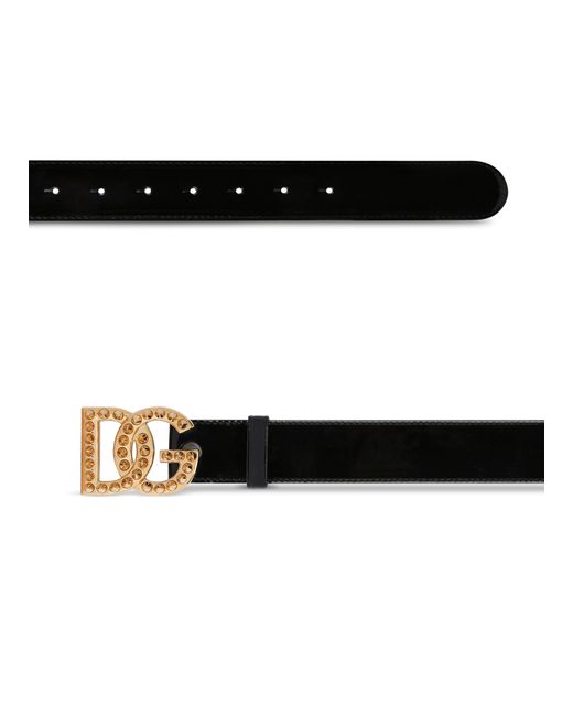 Dolce & Gabbana Black Polished Calfskin Belt With Dg Logo