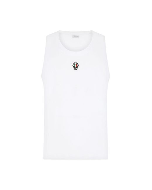Dolce & Gabbana White Two-Way Stretch Cotton Singlet With Patch for men