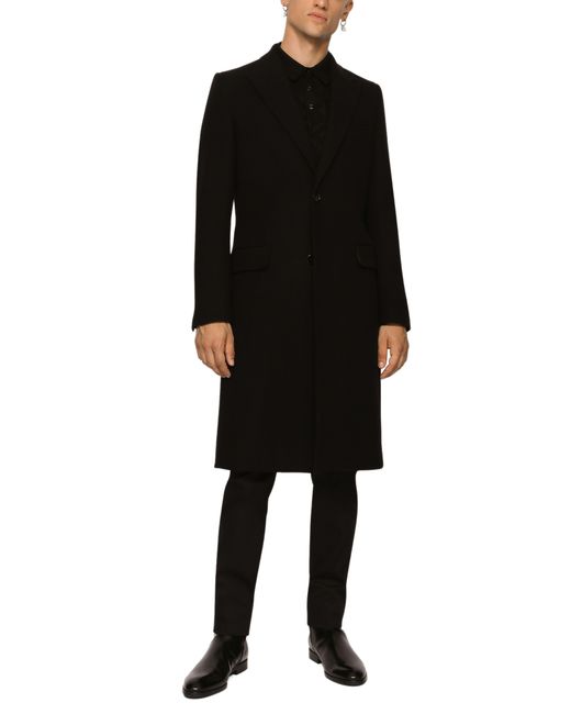 Dolce & Gabbana Black Single-breasted Wool Coat for men