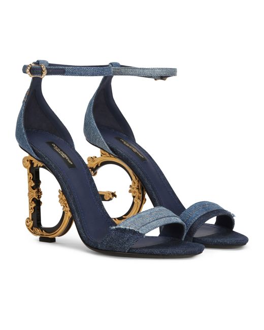Dolce & Gabbana Blue Sandalen aus Patchwork-Denim mit barockem DG-Absatz