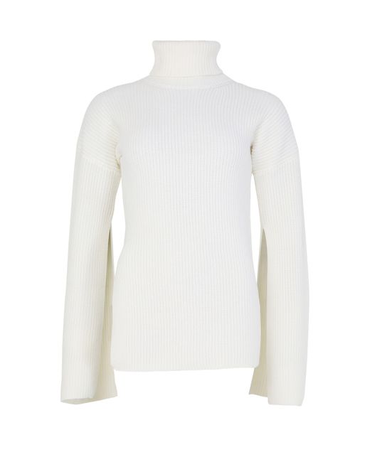 Totême  White Slit Sleeve Turtleneck Sweater